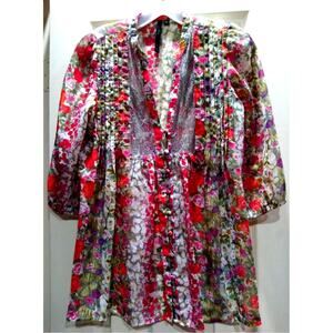 Belletrix XS Bibbed Pleated Floral Tunic